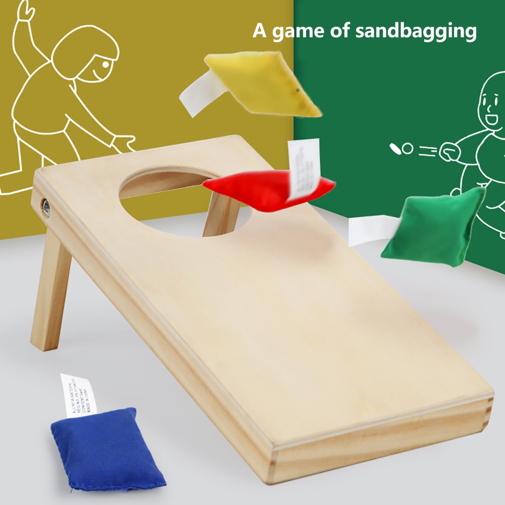 Houten Toss Game Set Voor Kinderen Indoor Familie Zandzak Tafel Spel Draagbare Zitzak Toss Game Set Met 4 Zitzakken