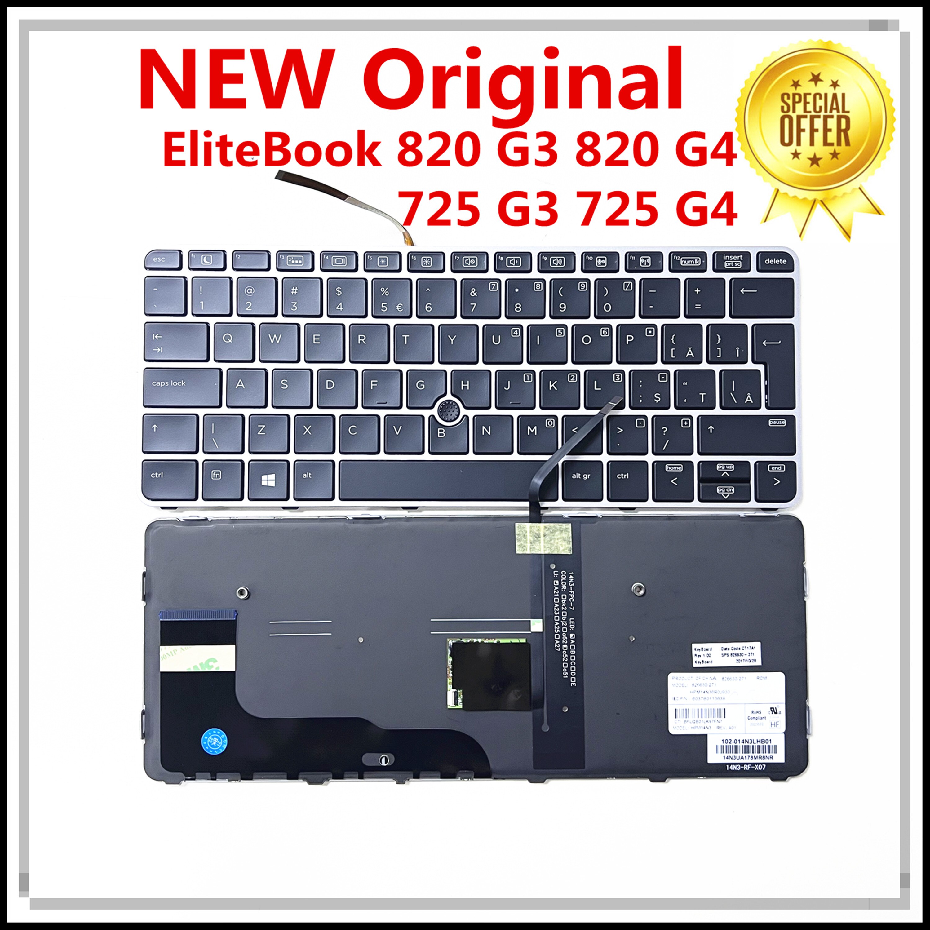 Original UK Backlit Positivo Notebook Keyboard For HP EliteBook 820 G3 820 G4 725 G3 725 G4 826630-271 100% Tested Fast Ship