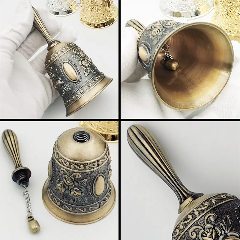 1pc retro tom de metal estilo europeu mão sino artesanato decoração alarme sino artesanato sino de natal vento artesanato de natal