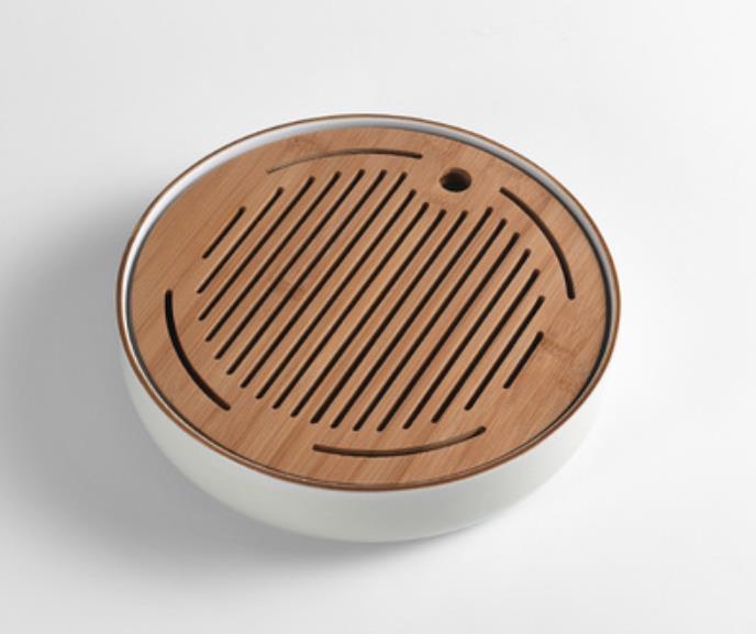 Ceramic Round Tea Tray Chinese Handmade Storage Holder Japanese Style Wooden Crafts Teahouse Table Teapot Tray Ornaments: S 20x3cm