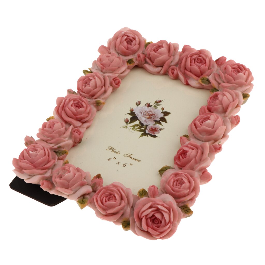 Romantische Vintage Roze Resin Rose Bloem Fotolijst Fotolijst Bruiloft Tafel Decoraion 4X6''