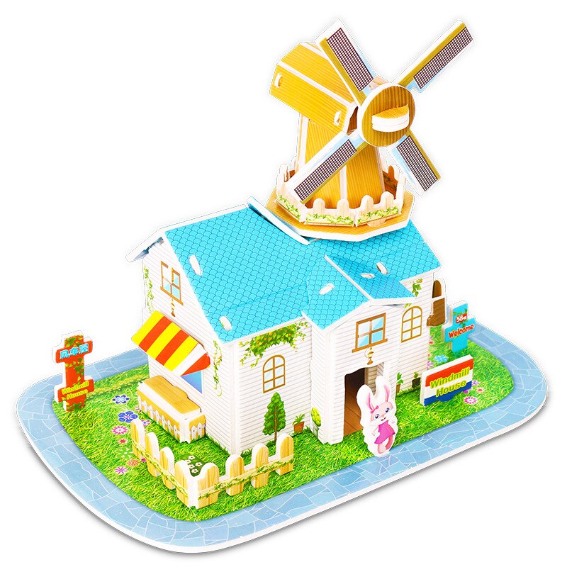 Puzzle 3D fai-da-te castello modello Cartoon House assemblaggio giocattolo di carta Kid Early Learning modello di costruzione regalo Puzzle per bambini: 14