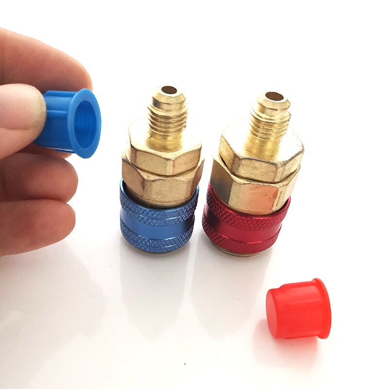 Hurtigkoblingsstik kølemiddel  r134a biladapter 1/4 " mandlige klimaanlæg blå lavtryk rød højtryk