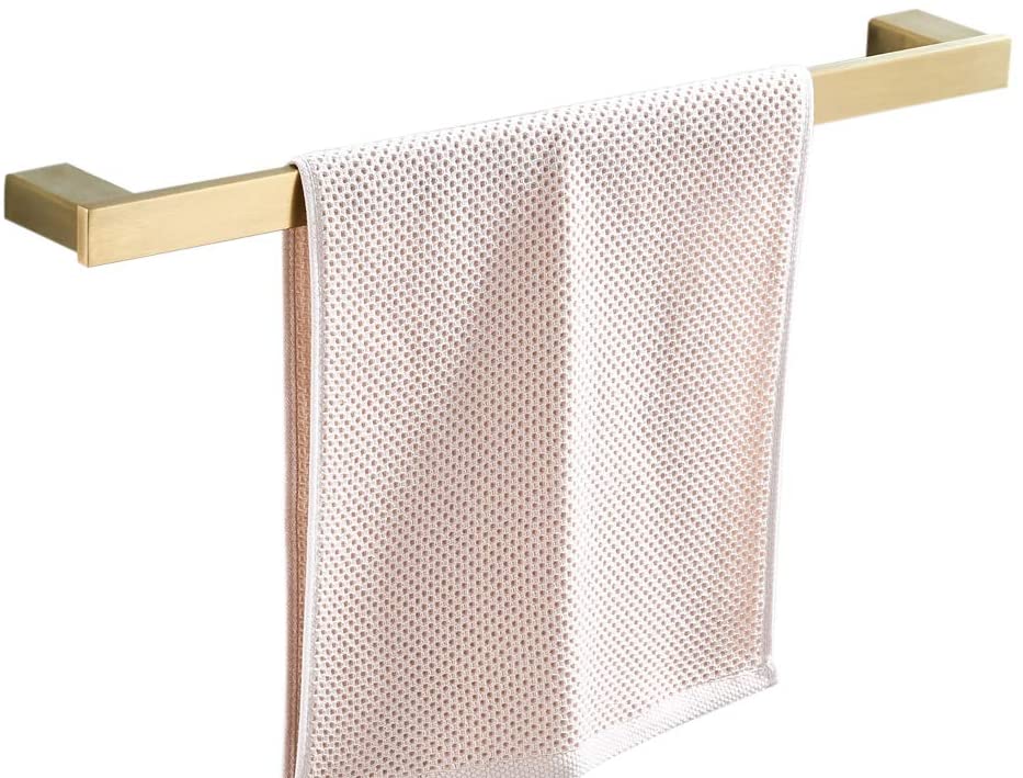 Juego de accesorios de baño con acabado dorado cepillado, gancho para toalla, soporte para papel higiénico, anillo para toalla, barra de acero inoxidable montada en la pared: Single Towel Bar
