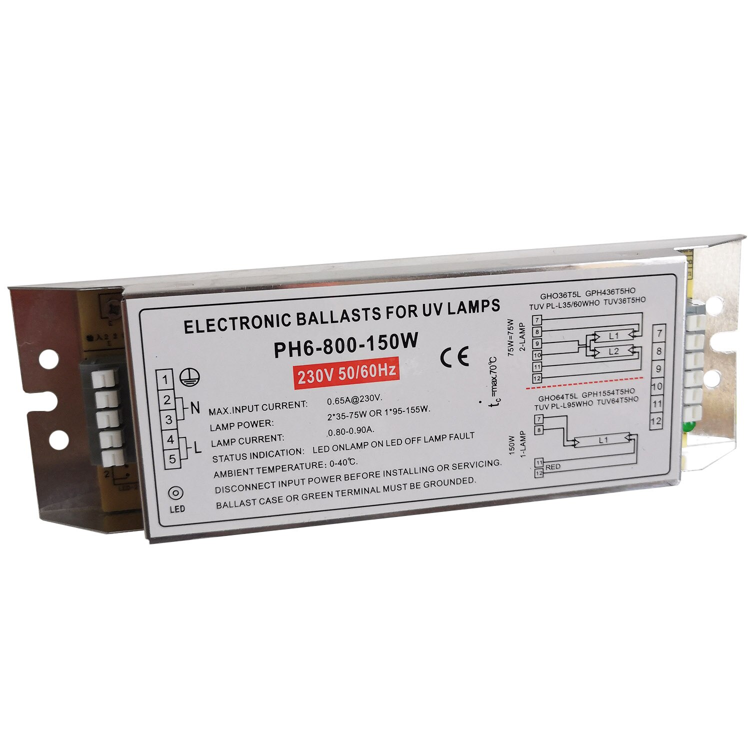 PH6-800-150W UV Lamp Electronic Ballasts 230V Lighting Ballast for 2 Lamps 2x35W-75W or 1 Lamp 1x95-150W
