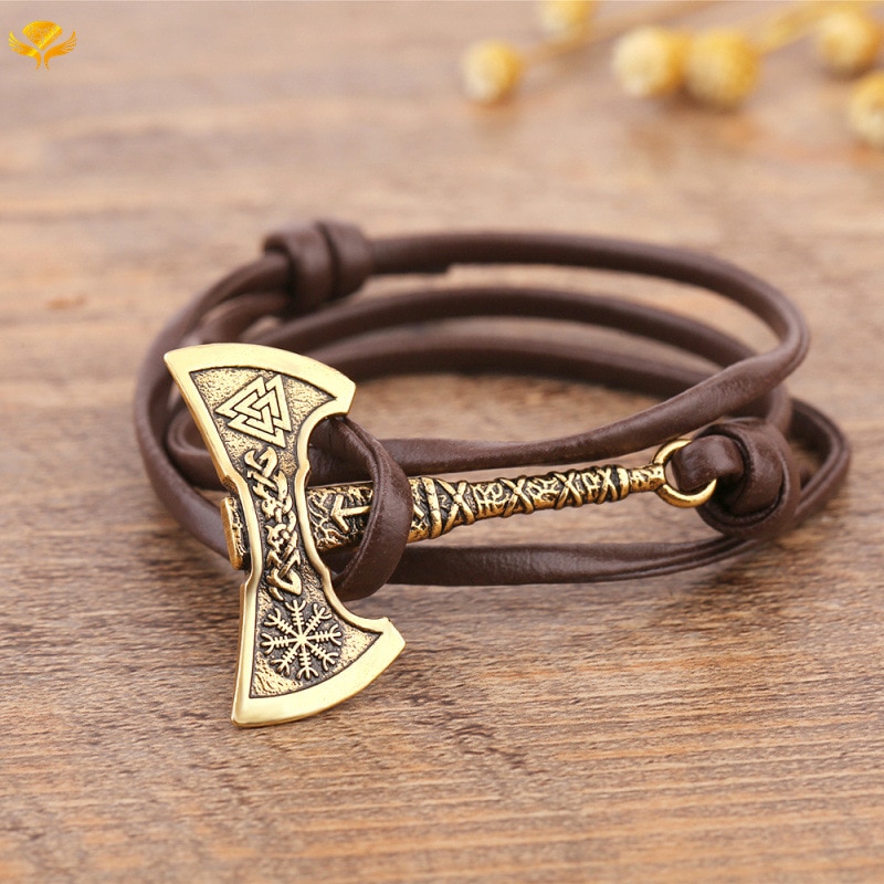 Difone masculino pulseira de couro cretaive ax viking braceletes para hombre ajustável multicamadas charme braslet acessórios presente masculino