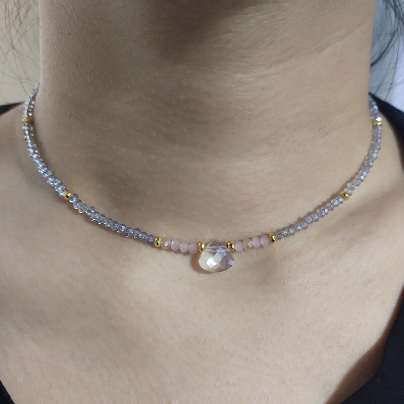 klassische 2mm kristall perlen halskette für frauen exquisit kleine hals Halsband handgemachte perlen schmuck