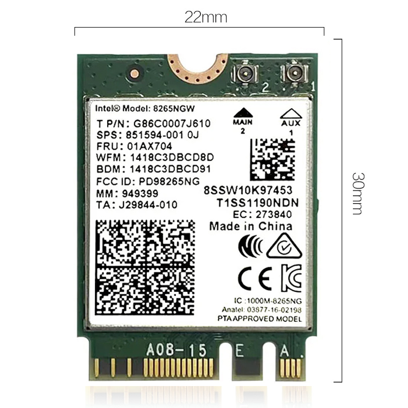 Wireless-AC 8265 Dual Band 2.4G/5Ghz Wifi Bluetooth Wlan Per 8265NGW NGFF 802.11ac 867Mbps 2x2 MU-MIMO BT 4.2 Scheda