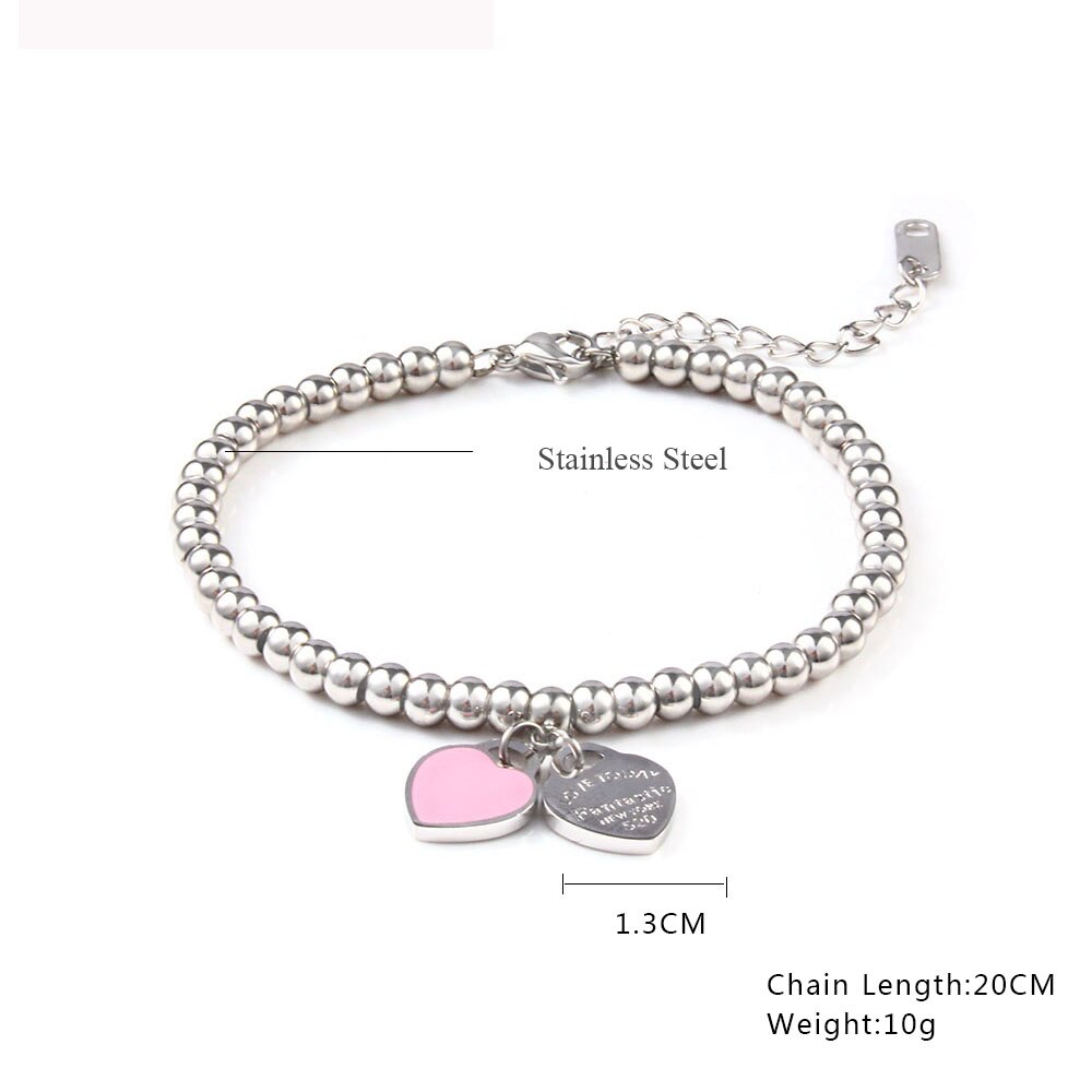 4mm beads charm heart bracelet charm girlfriend bracelet ladies stainless steel jewelry accessories bracelet