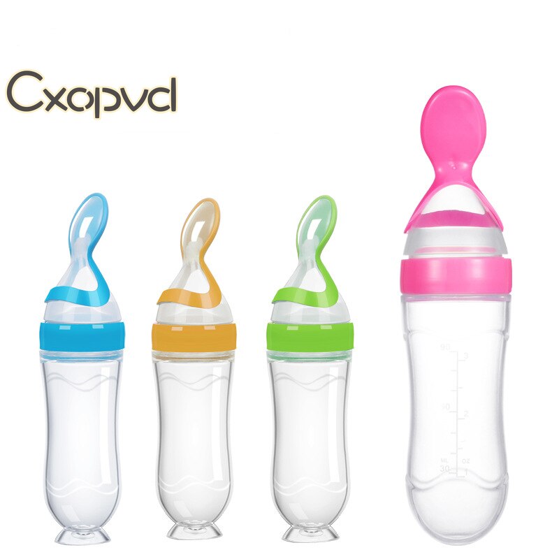 Beeshum 90ml Baby Squeezing Feeding Spoon Safety Silicone Training Baby Bottle Spoon Infant Cereal Food feed Spoon baby gadgets