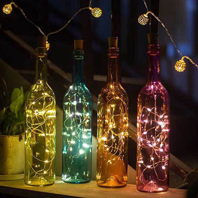 2M 20 LED Mini LED vacaciones cadena botella de luces tapón vidrio artesanal para interior exterior boda Navidad luces Led Decoración