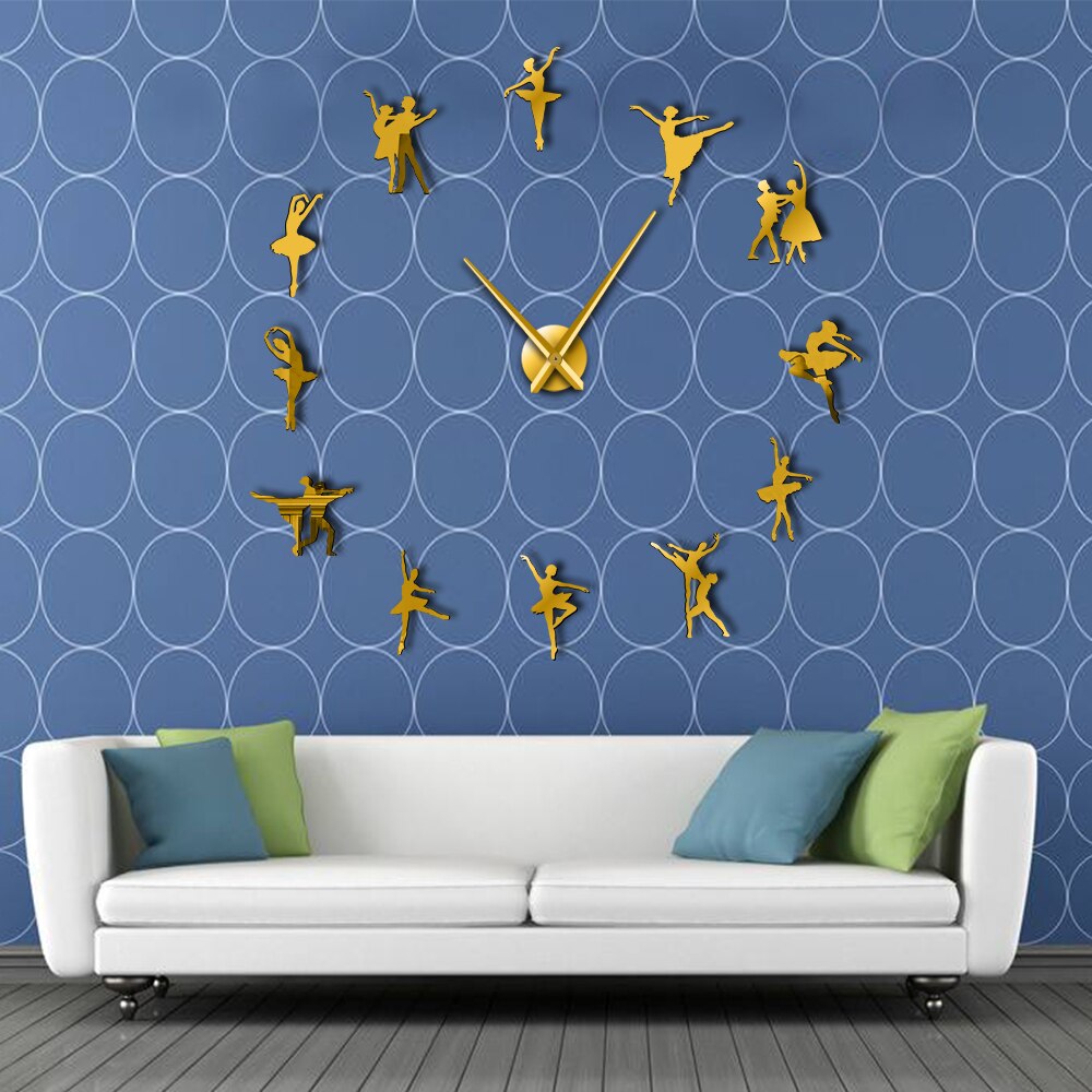 Ballerina Wall Art DIY Large Big Needles Frameless Giant Ballet Dancer Wall Clock Oversized Dancing Girls Mute Watch Dancer