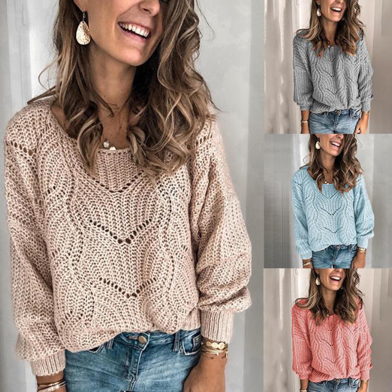 Vrouwen Winter Mohair Gebreide Trui Losse Casual Jas Vrouw Truien, Blauw, L