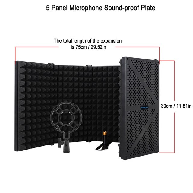 Kit de protection d&#39;isolation de Microphone, bouclier d&#39;isolation de Microphone Compact avec support de micro de bureau, réflecteur de mousse insonorisant pour micro: 5Pinel