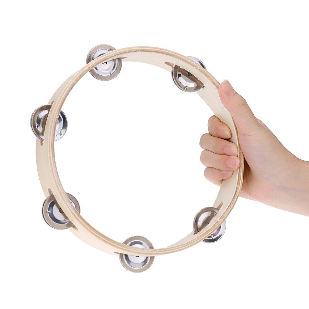 Pandereta de madera sin cabeza de 8 pulgadas para niños con cascabeles de una sola fila de Metal e instrumentos Orff educativos de de madera