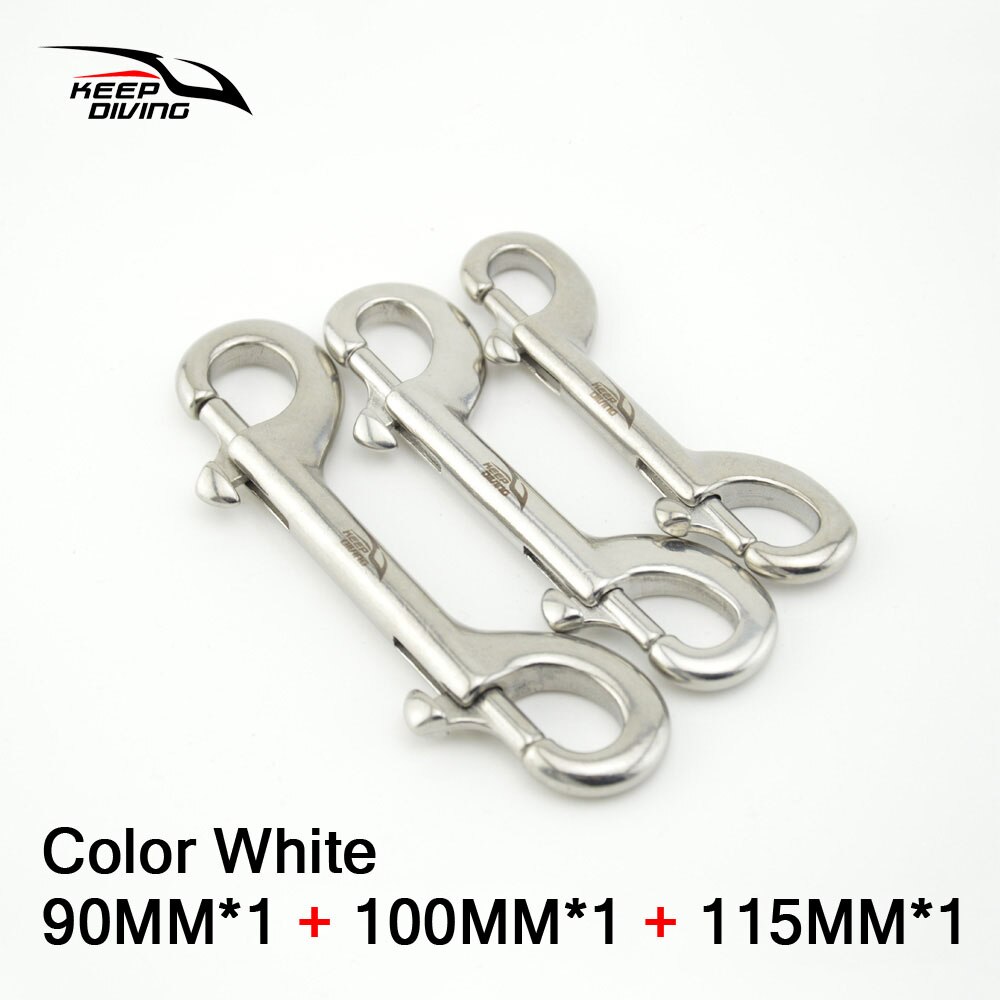 KEEP DIVING 316 Stainless Steel Scuba Diving Double Ended Hook BCD Chioce Snap Bolt kit Quick Draw: White 3 Size