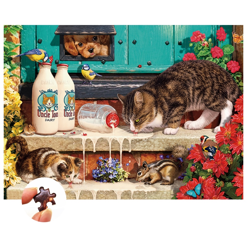 Houten Puzzel 1000 Stukken Assembleren Foto Games Educatief Speelgoed Voor Volwassenen/Kinderen/Kids-Een Kat Is drinken Melk
