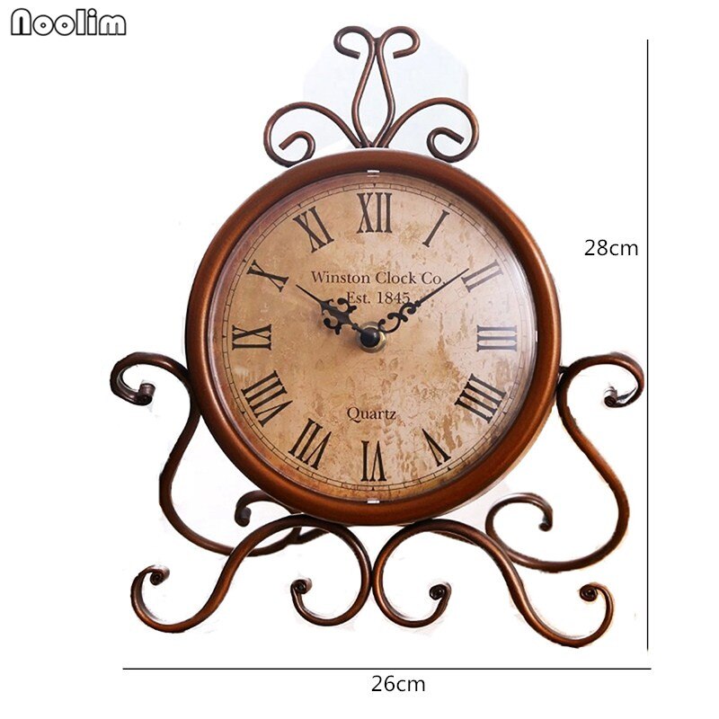 NOOLIM Europese Antieke Luxe Ijzeren Klok Woonkamer Thuis Vintage Klok Tafel Klok Retro Romeinse Digitale Desktop Ornamenten