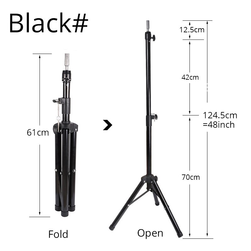 Mannequin Head Tripod Wig Holder Black Adjustable Tripod Stand Holder For Training Head Mini Normal Two Size Strong Wig Stand: Medium black