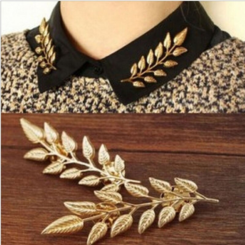 Mannen Pak Gouden Bladeren Rose Broche Mannen En Vrouwen Eenvoudige Broche Insert Woord Lange Naald Goud