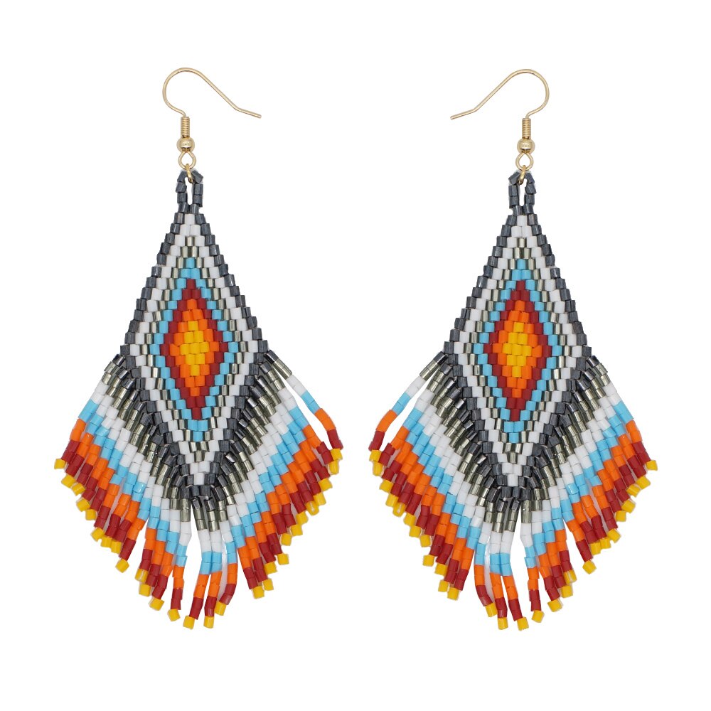 Go2Boho-pendientes de estilo nativo para mujer, aretes étnicos, cuentas de semillas Miyuki, anillo para la oreja, borla de flecos, joyería para mujer
