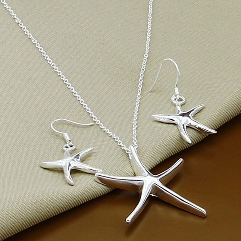 925 Zilveren Lucky Vijfpuntige Ster Ketting Oorbellen Sieraden Set Voor Vrouwen Trendy Sieraden