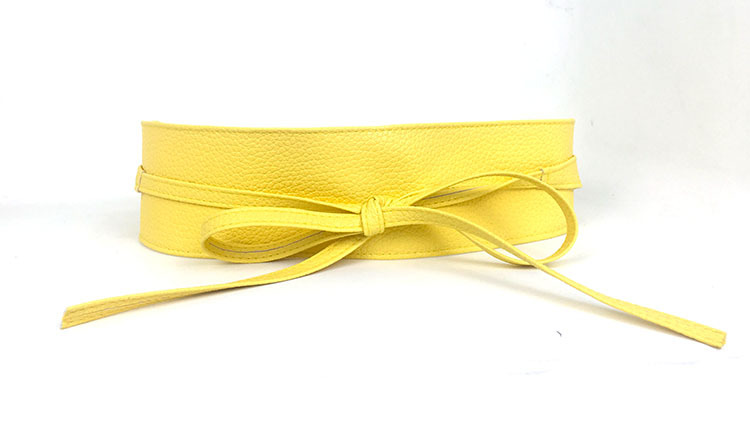 1PC Spring Autumn Women Lady Metallic Color Soft Faux Leather Wide Belt Self Tie Wrap Waist Mujer Dress: N223-Yellow