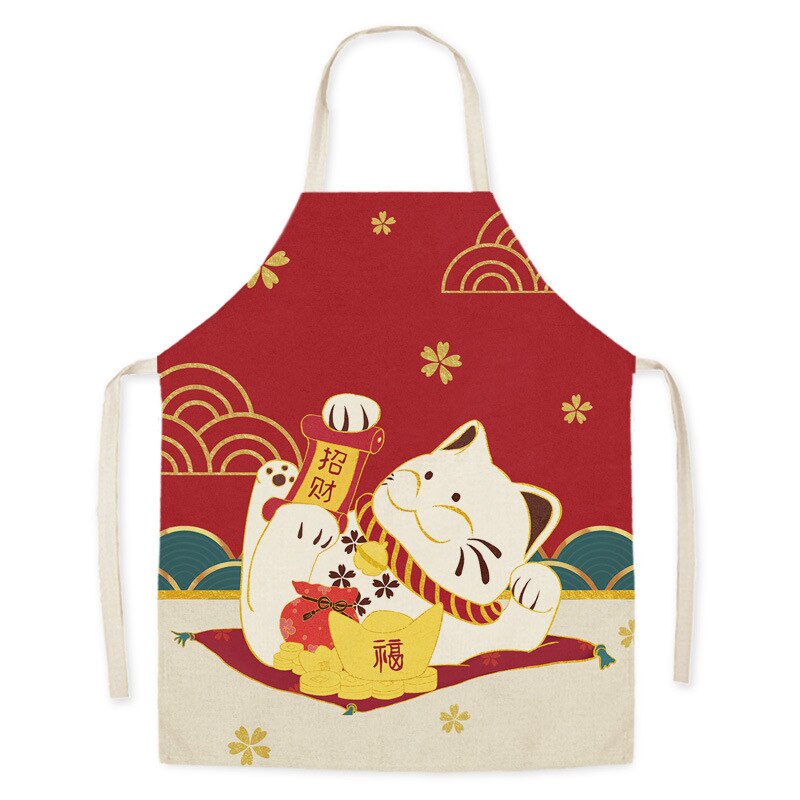 Japanese Karikatur Glücklich Katze Dekoration ärmellos Schürze Baumwolle Leinen- Küche Schürzen Frauen Heimat Kochen Backen Taille Lätzchen Schürze: 38x47cm / Stil 20