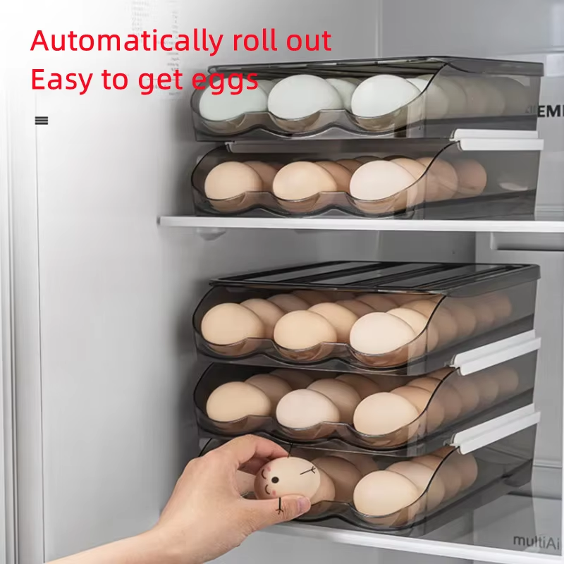 Automatischer rollender Eierkasten, mehrschichtiger Rackhalter für Kühlschrank, Frischhaltebox, Eierkorb, Aufbewahrungsbehälter, Küchenorganisatoren