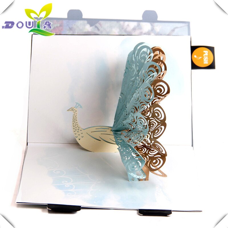 Tarjetas de Felicitación de cumpleaños de 3D tridimensional papel Pavo Real Corea hecho a mano tarjeta de de negocios