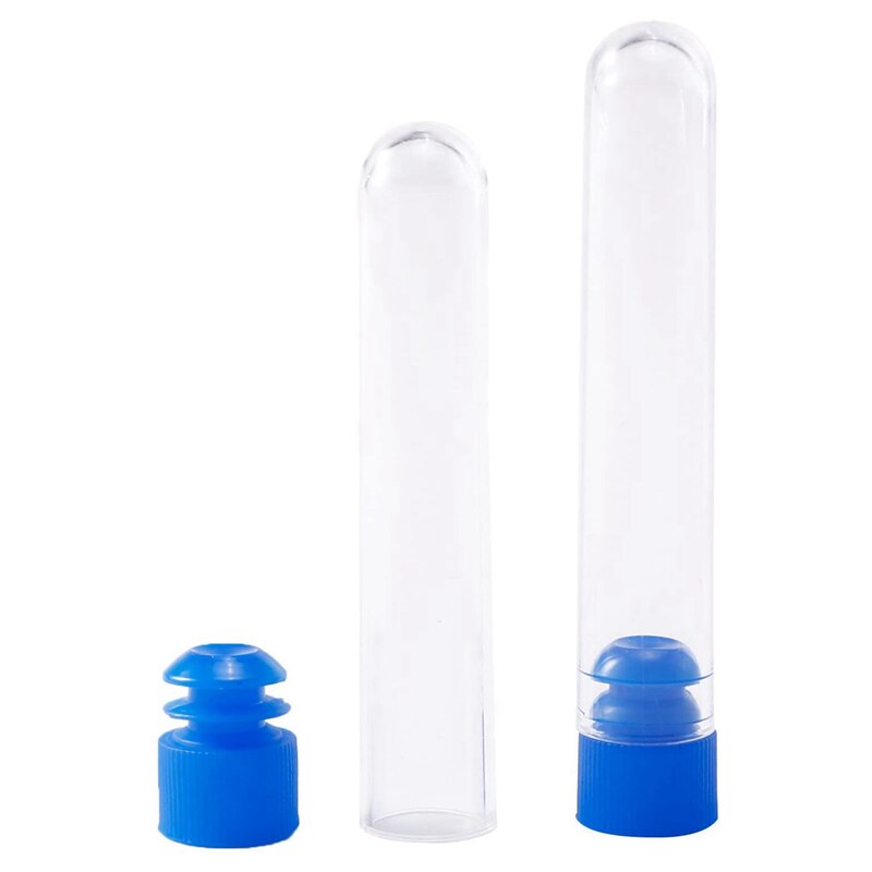 Tubos de prueba de plástico transparente 200 Uds con tapas de rosca azules, tapas de presión de botellas de contenedores de muestra 12X60mm