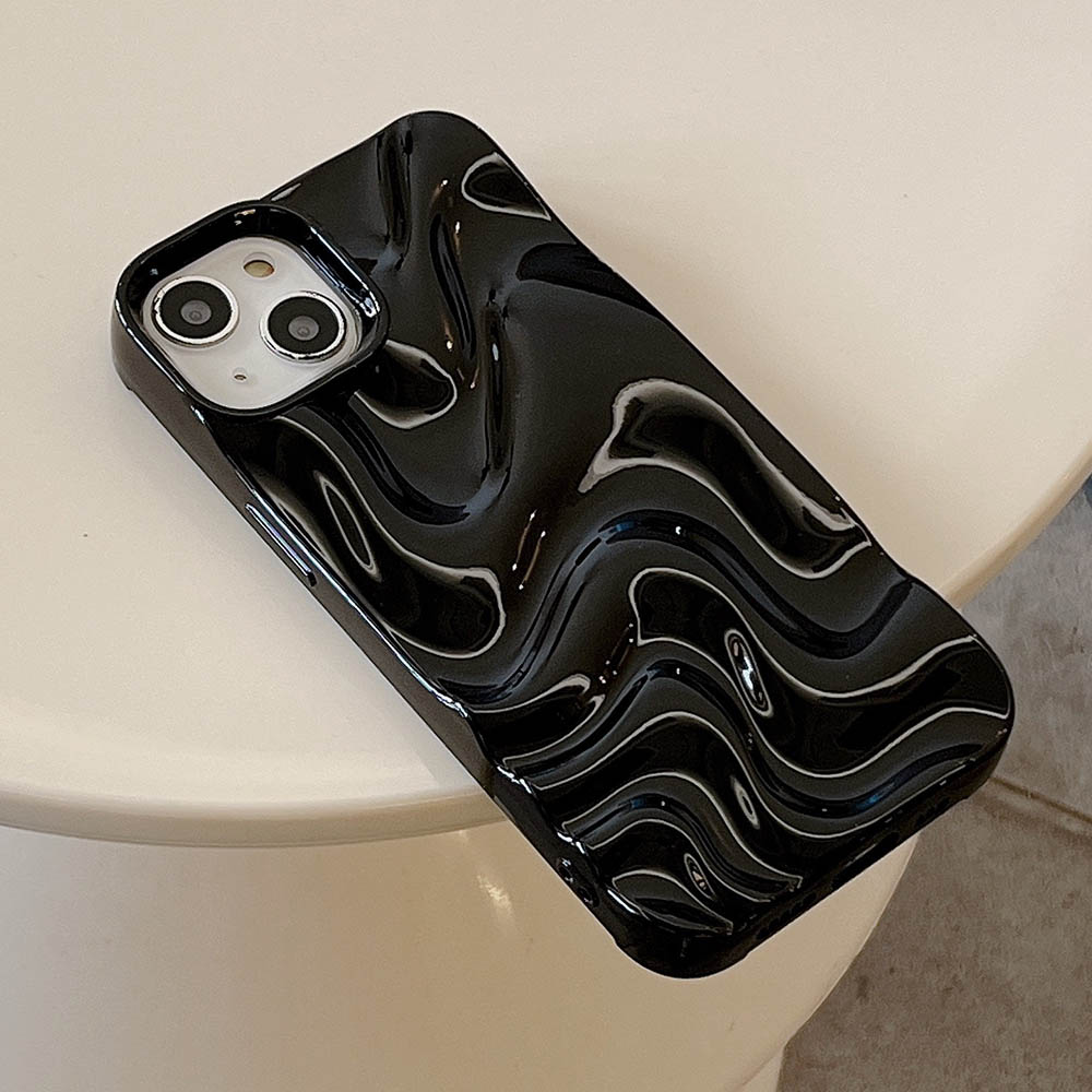 Funda de teléfono plateada mate con ondas de agua para iPhone 16, 15, 14, 13, 12, 11 Pro Max 16 Pro, funda protectora suave antiarrugas a prueba de golpes: TPU / Malaquita azul