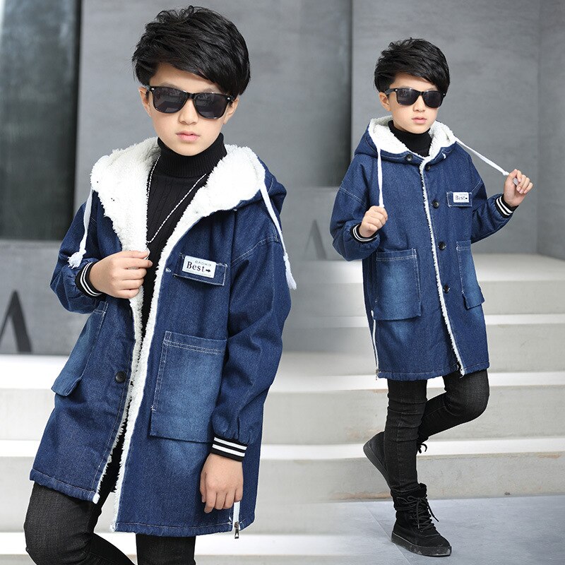 Nuovi Bambini Ragazzi Giubbotti Denim Panno Morbido di Spessore Bambini del Cappotto 5-12 Vecchio Formato Autunno Inverno 9BBT034