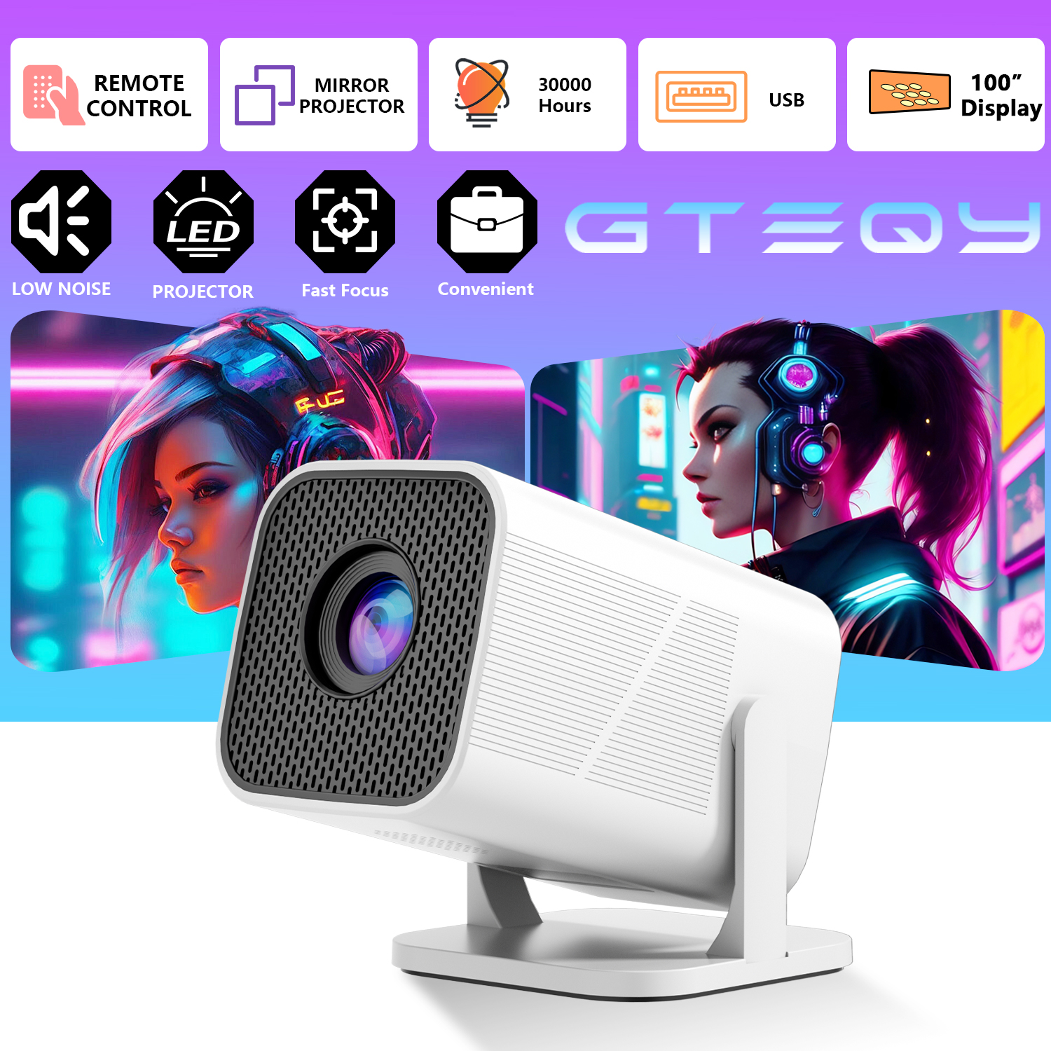 HD projector, mini projector, 180 degree rotation, compatible with phone/speaker/PC/USB, suitable for home theater/office