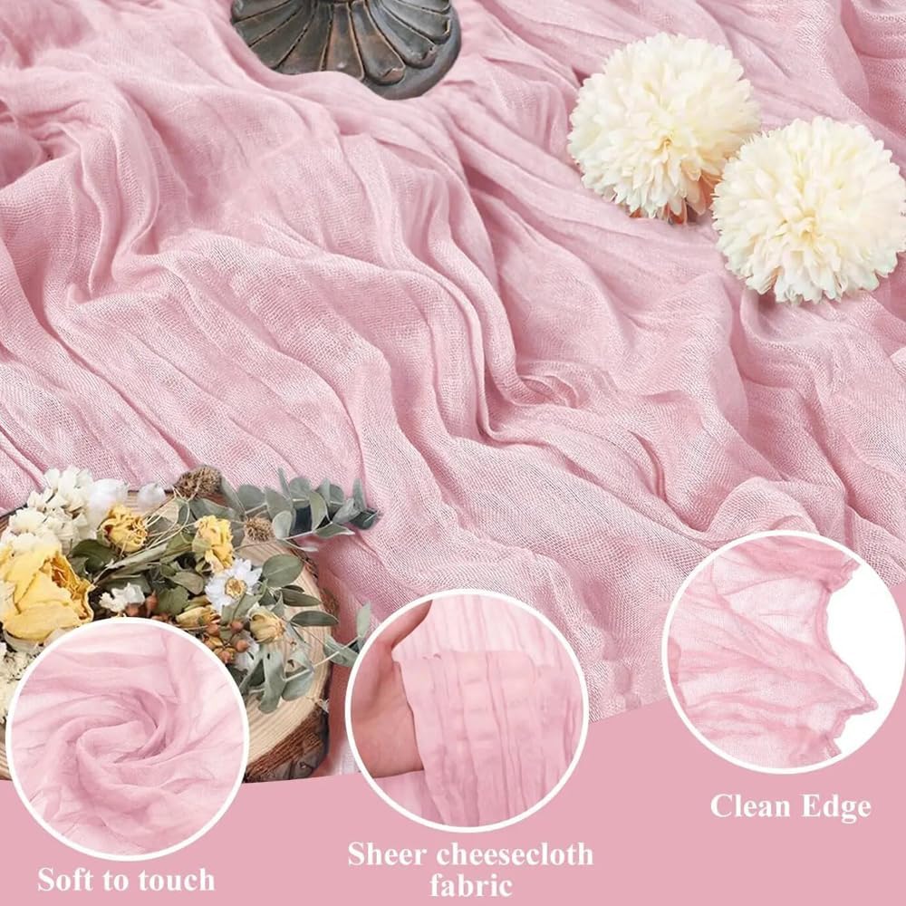 Rosa boho ostduksduk löpare halvtransparent gasvävtyg babyrosa löpare bröllop födelsedagsfest babyshowerdekorationer