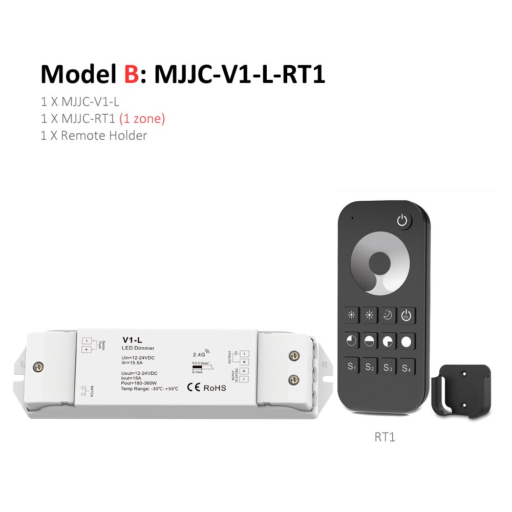 LED Dimmer 12v 24v 1CH 15A DC PWM 2.4G Wireless Smart Wifi Wall Touch Single Color LED Strip Light Dimmer Controller Switch V1-L: V1-L-RT1