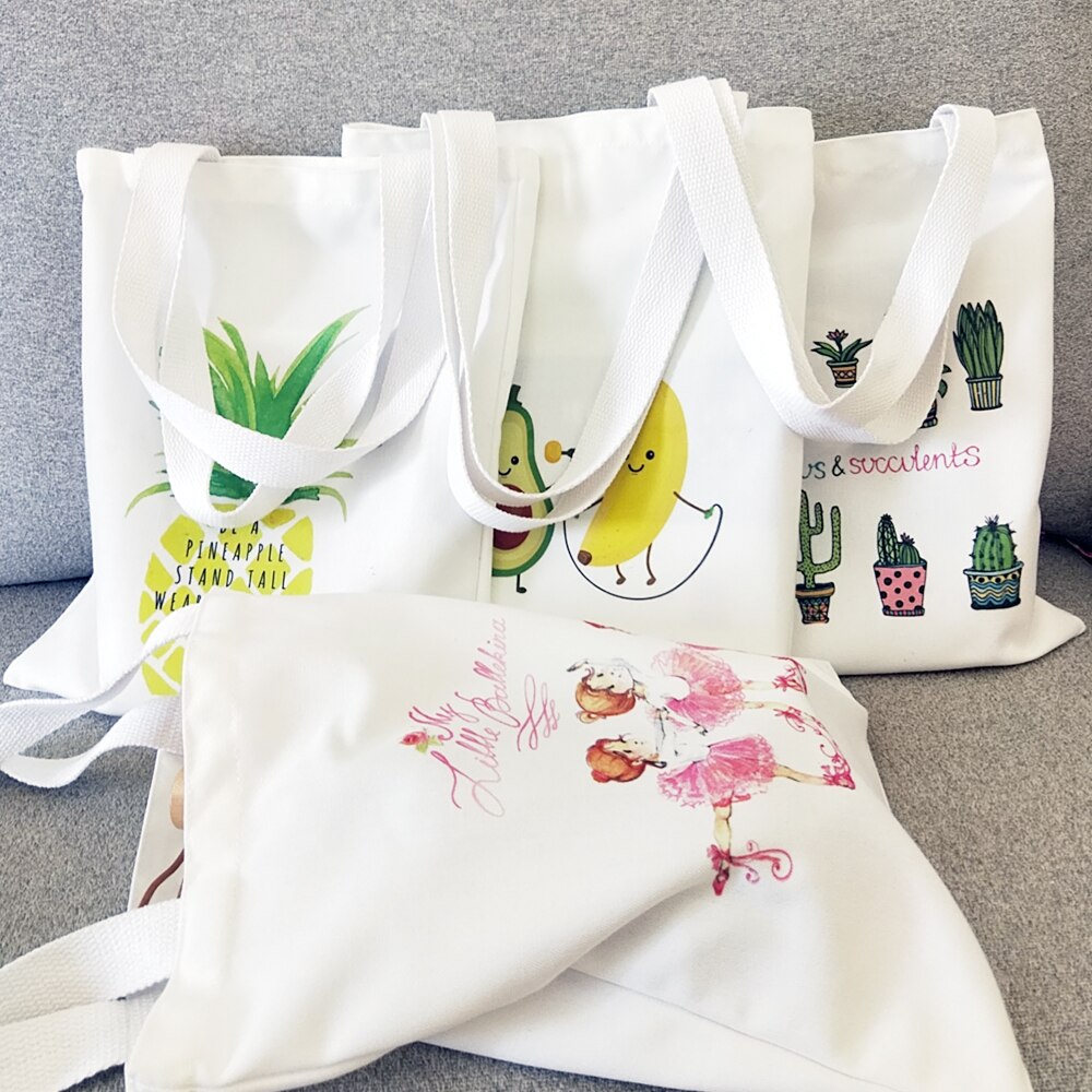 Canvas tas, eco-boodschappentas, dagelijks gebruik, opvouwbare canvas schoudertas, geruite canvas tas voor dames, banaan-avocadoprint