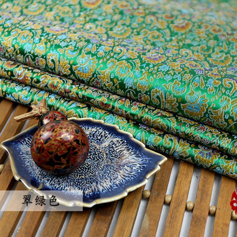 Width 75cm Silk Jacquard weave Metallic Brocade Fabric Chinese Hanfu Dress Bjd Kimono Material Celosia Cloth By the Half-yard: Green