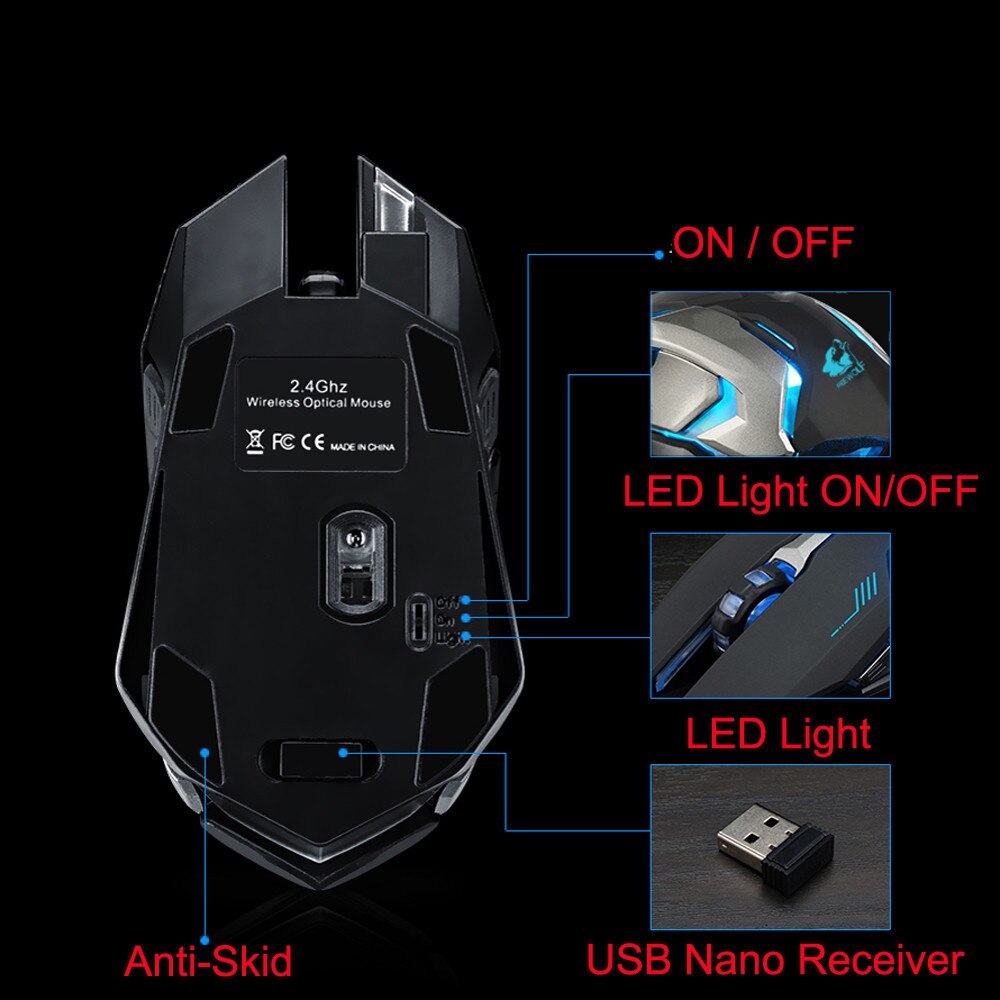 Mouse Ergonomic Gaming Rechargeable X7 Optical Wireless Mouse Silent LED Backlit USB 20A