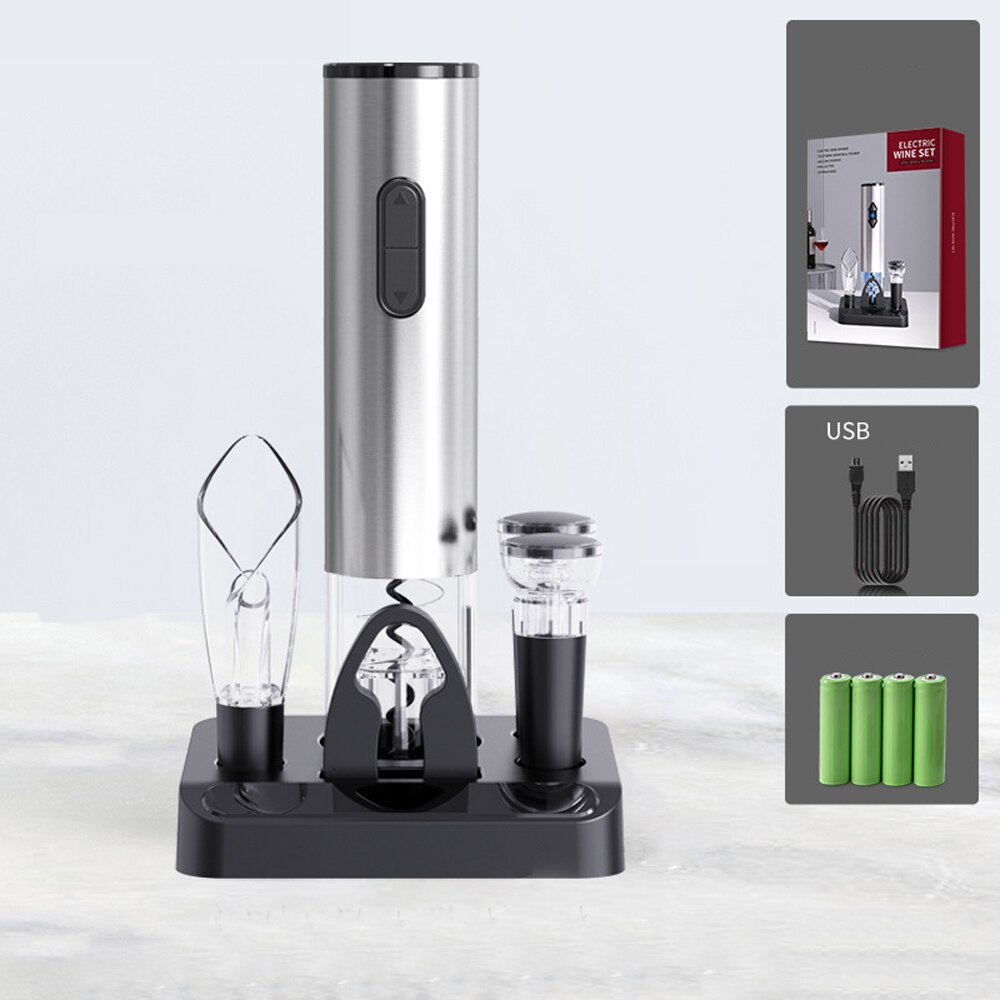 Ouvre-bouteille de vin électrique Rechargeable, tire-bouchon, ensemble de coupe en aluminium, ouvre-bouteille automatique pour gadgets de cuisine de vin, ouvre-boîte