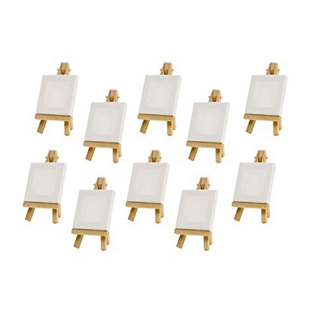 10 Sets Mini Display Easel With Canvas 8X8Cm Wedding Table Numbers Painting Hobby Painting Craft Diy Drawing