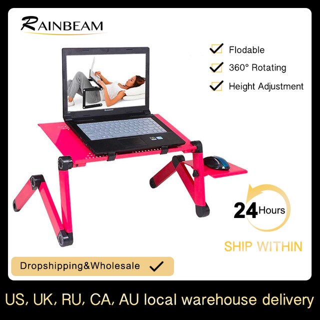 Justerbart laptop skrivbord bärbart säng skrivbord laptop bord för säng hopfällbart laptop bord höjd stativ med musmatta notebook stativ: Laptop skrivbord-rosa