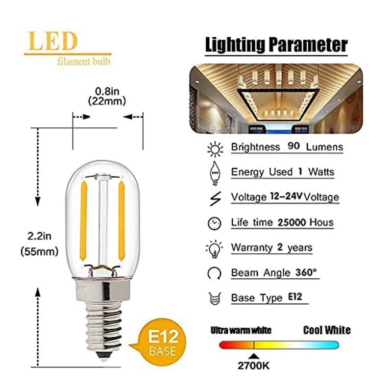 Genixgreen DC AC 12V 24V E14 LED-Birne T22 1W Niederspannungs-Rohrglühlampe E12 Kandelaber LED-Lampe RV Lokomotive Raumbeleuchtung