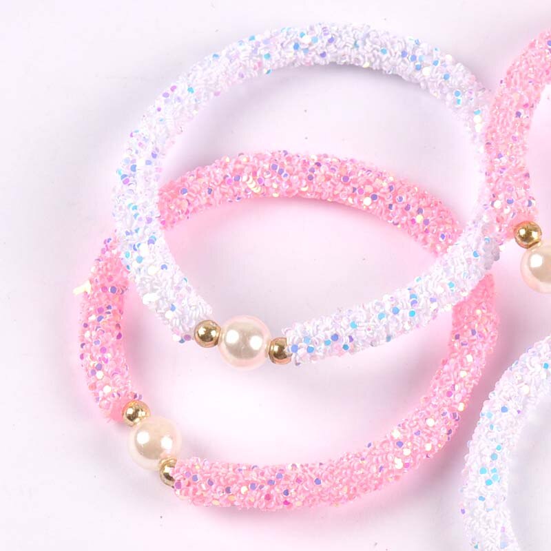 2 stuks schattige pailletten en parels wit en roze kindertrui-armband voor kinderen  cp2723