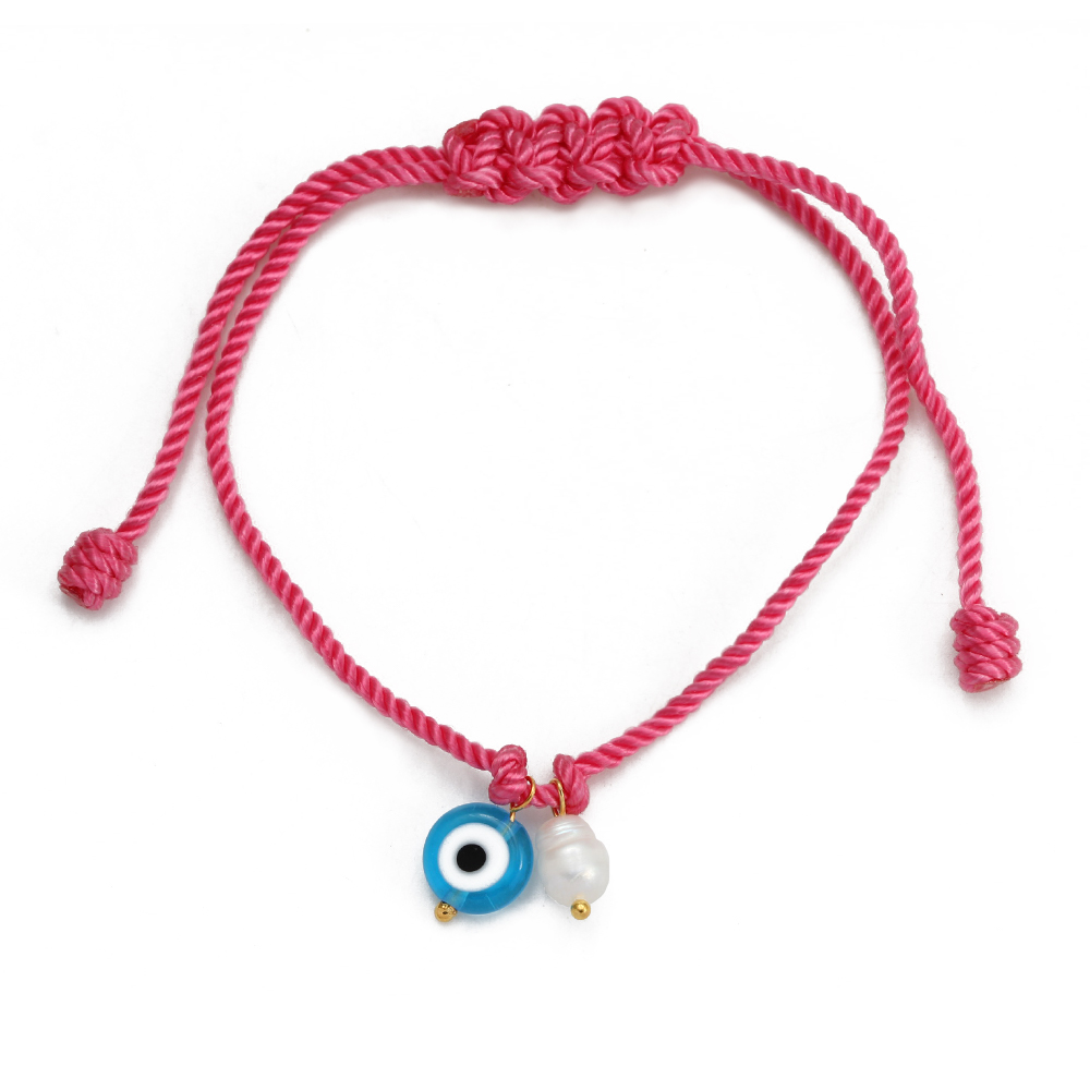 Pulsera de cuerda trenzada de ojo de la suerte, pulsera ajustable de cuentas de perlas de agua dulce de mal de ojo turco para mujeres y hombres, pulseras bijoux: Verde oscuro