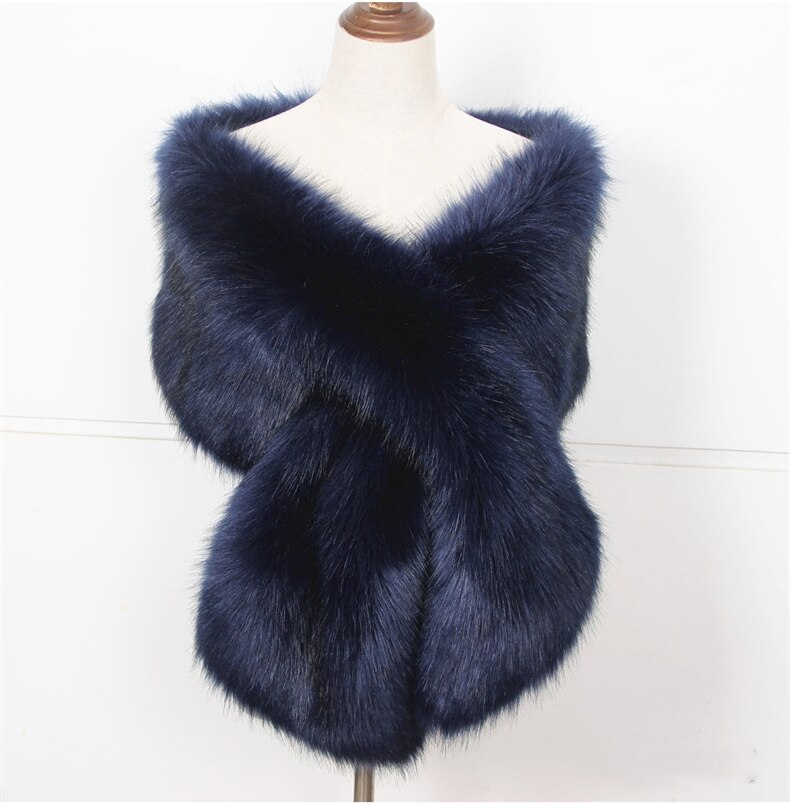 JaneVini Navy Winter Faux Fur Bolero Bridal Shawls and Wraps Warm Cape Cloak Wedding Coat Jacket for Evening Party: Navy