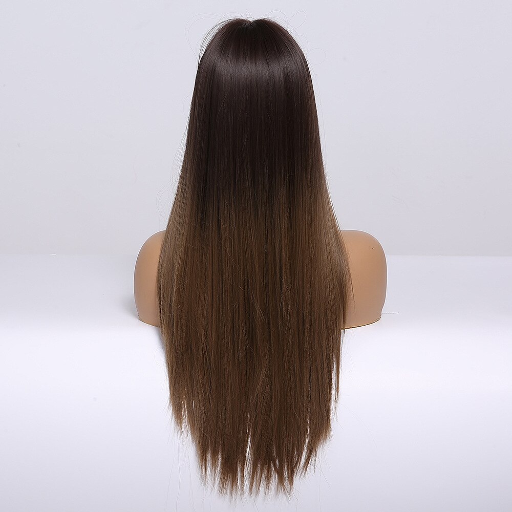 EASIHAIR, pelucas largas rectas de color negro a marrón con flequillo, pelucas sintéticas de pelo Natural, pelucas de Cosplay diarias, resistentes al calor