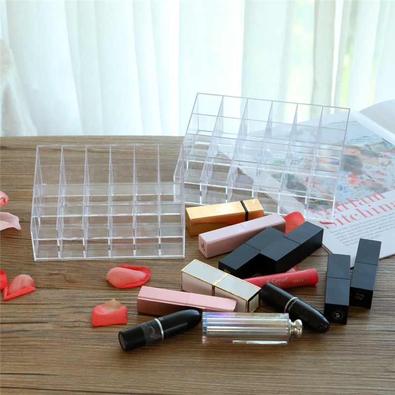 Soporte para brillo de labios, 24 ranuras CC, lápiz labial en crema, caja de exhibición, almacenamiento de secado solar, organizador de maquillaje cosmético