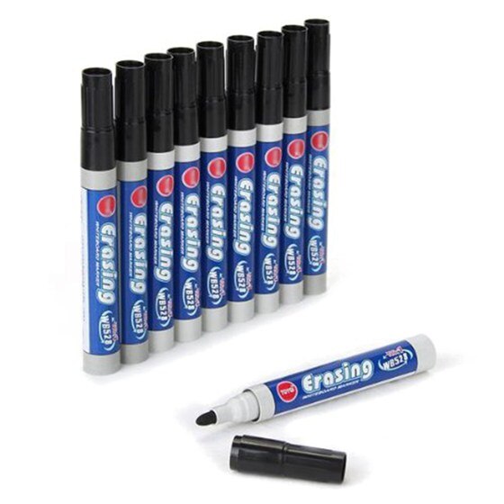Rotulador de fieltro para oficina, rotulador negro borrable, 10 unidades