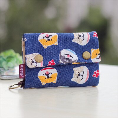 Cute Three Layer Folded Manual Canvas Wallet Bag With Multi Card Holder Multifunction Coin Purse